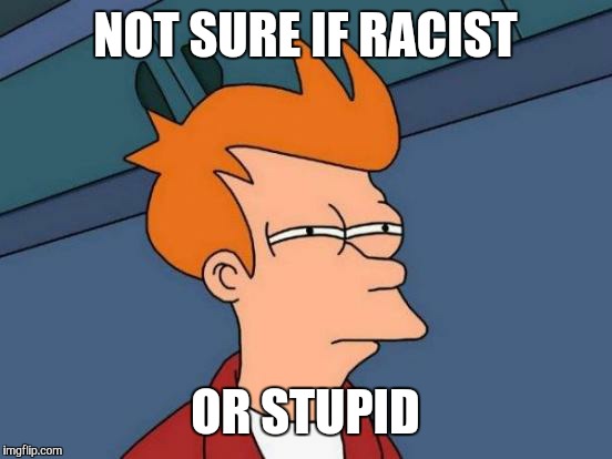 Futurama Fry Meme | NOT SURE IF RACIST OR STUPID | image tagged in memes,futurama fry | made w/ Imgflip meme maker