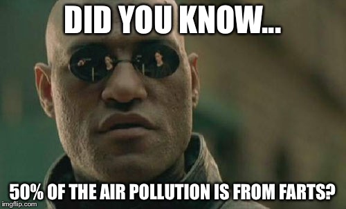Matrix Morpheus Meme | DID YOU KNOW... 50% OF THE AIR POLLUTION IS FROM FARTS? | image tagged in memes,matrix morpheus | made w/ Imgflip meme maker