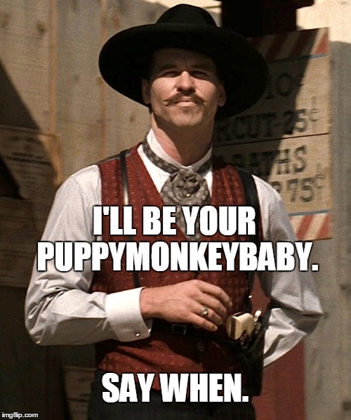I'LL BE YOUR PUPPYMONKEYBABY. SAY WHEN. | made w/ Imgflip meme maker