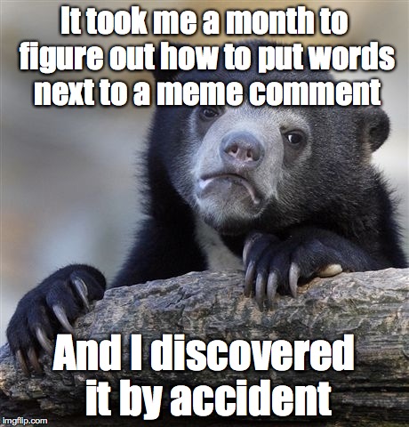 most discoveries are made by accident | It took me a month to figure out how to put words next to a meme comment; And I discovered it by accident | image tagged in memes,confession bear | made w/ Imgflip meme maker