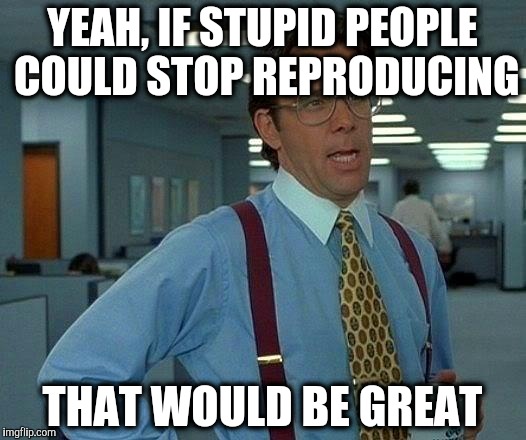 That Would Be Great Meme | YEAH, IF STUPID PEOPLE COULD STOP REPRODUCING; THAT WOULD BE GREAT | image tagged in memes,that would be great | made w/ Imgflip meme maker