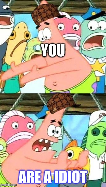 Put It Somewhere Else Patrick | YOU; ARE A IDIOT | image tagged in memes,put it somewhere else patrick,scumbag | made w/ Imgflip meme maker