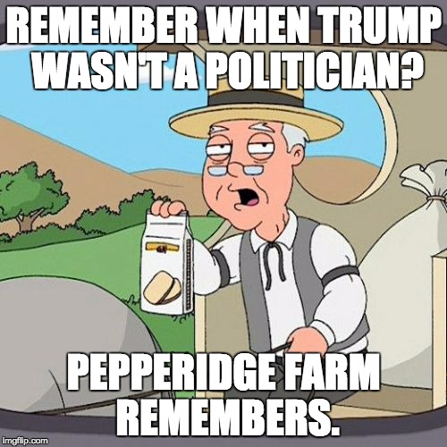 Pepperidge Farm Remembers Trump | REMEMBER WHEN TRUMP WASN'T A POLITICIAN? PEPPERIDGE FARM REMEMBERS. | image tagged in memes,pepperidge farm remembers | made w/ Imgflip meme maker