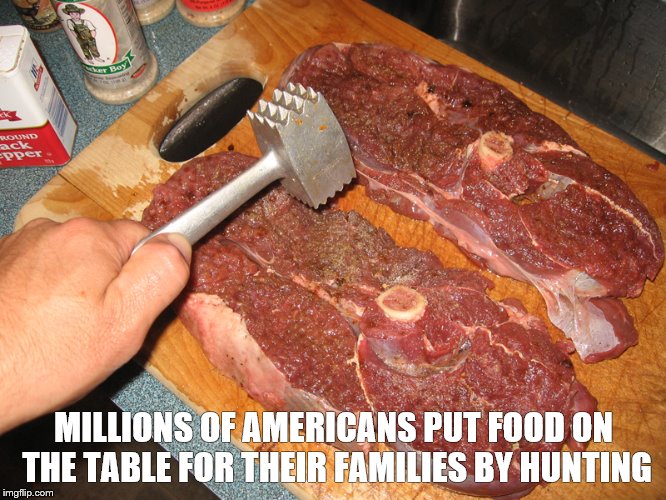 Wild Game Meat | MILLIONS OF AMERICANS PUT FOOD ON THE TABLE FOR THEIR FAMILIES BY HUNTING | image tagged in hunting | made w/ Imgflip meme maker