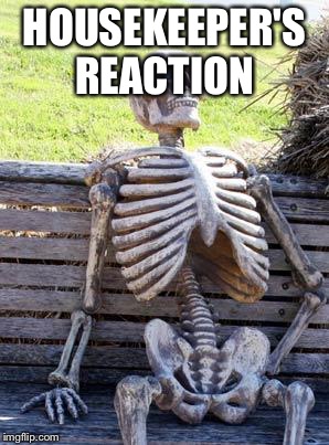 Waiting Skeleton Meme | HOUSEKEEPER'S REACTION | image tagged in memes,waiting skeleton | made w/ Imgflip meme maker