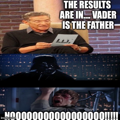 Who's your daddy?!?!?! | THE RESULTS ARE IN.... VADER IS THE FATHER; NOOOOOOOOOOOOOOOOO!!!!! | image tagged in memes | made w/ Imgflip meme maker
