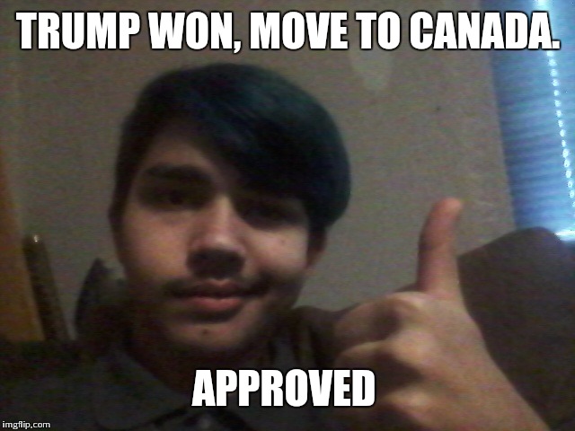 TRUMP WON, MOVE TO CANADA. APPROVED | image tagged in good idea aproved alex | made w/ Imgflip meme maker