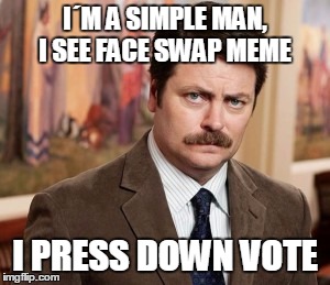 Ron Swanson Meme | I´M A SIMPLE MAN, I SEE FACE SWAP MEME; I PRESS DOWN VOTE | image tagged in memes,ron swanson | made w/ Imgflip meme maker