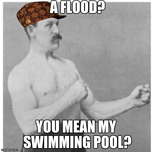 Overly Manly Man Meme | A FLOOD? YOU MEAN MY SWIMMING POOL? | image tagged in memes,overly manly man,scumbag | made w/ Imgflip meme maker