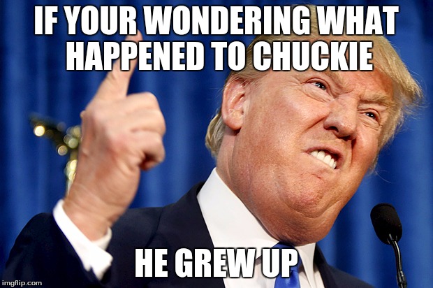 Donald Trump | IF YOUR WONDERING WHAT HAPPENED TO CHUCKIE; HE GREW UP | image tagged in donald trump | made w/ Imgflip meme maker