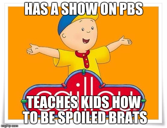 Caillou  | HAS A SHOW ON PBS; TEACHES KIDS HOW TO BE SPOILED BRATS | image tagged in caillou | made w/ Imgflip meme maker