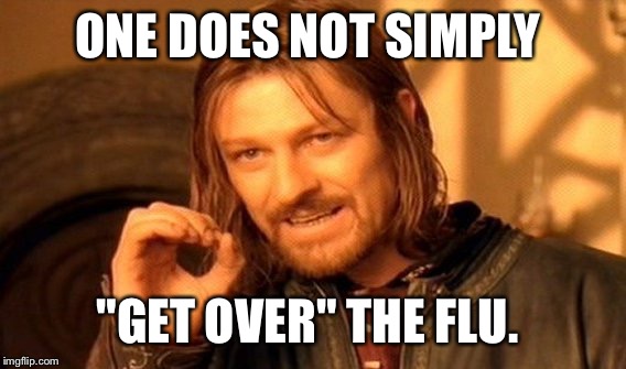One Does Not Simply | ONE DOES NOT SIMPLY; "GET OVER" THE FLU. | image tagged in memes,one does not simply | made w/ Imgflip meme maker
