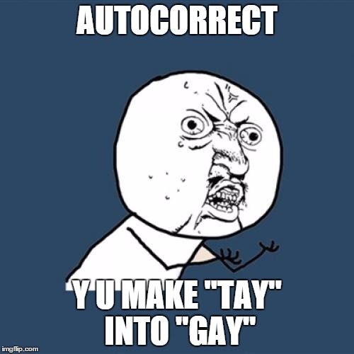 Y U No Meme | AUTOCORRECT; Y U MAKE "TAY" INTO "GAY" | image tagged in memes,y u no | made w/ Imgflip meme maker