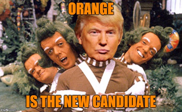 ORANGE; IS THE NEW CANDIDATE | image tagged in trump,oompa loompa,orange candidate | made w/ Imgflip meme maker