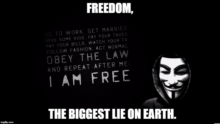 Revolution | FREEDOM, THE BIGGEST LIE ON EARTH. | image tagged in revolution | made w/ Imgflip meme maker
