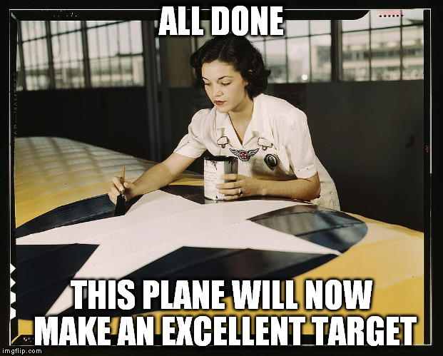 WWII | ALL DONE; THIS PLANE WILL NOW MAKE AN EXCELLENT TARGET | image tagged in memes | made w/ Imgflip meme maker