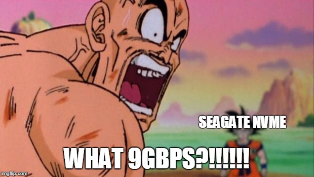 Nappa  | SEAGATE NVME; WHAT 9GBPS?!!!!!! | image tagged in nappa | made w/ Imgflip meme maker