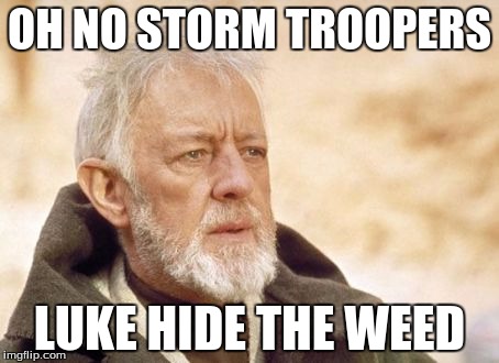 Obi Wan Kenobi Meme | OH NO STORM TROOPERS; LUKE HIDE THE WEED | image tagged in memes,obi wan kenobi | made w/ Imgflip meme maker