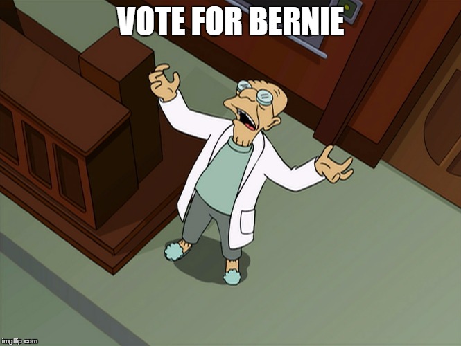 Futurama Why | VOTE FOR BERNIE | image tagged in futurama why | made w/ Imgflip meme maker