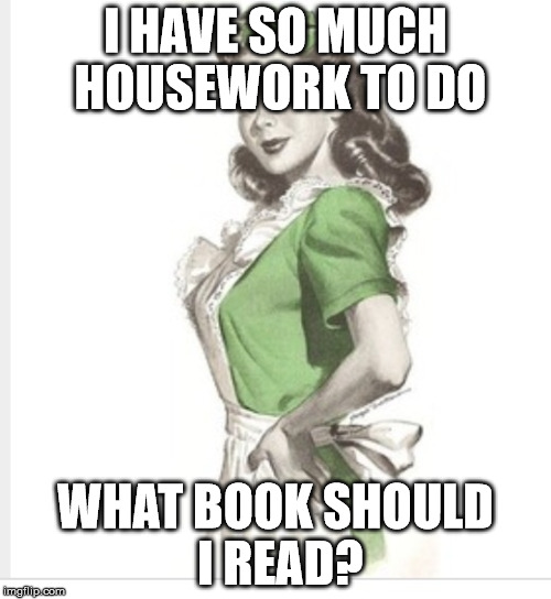 50's housewife |  I HAVE SO MUCH HOUSEWORK TO DO; WHAT BOOK SHOULD I READ? | image tagged in 50's housewife | made w/ Imgflip meme maker