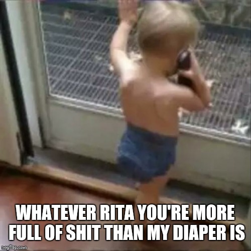 baby phone | WHATEVER RITA YOU'RE MORE FULL OF SHIT THAN MY DIAPER IS | image tagged in baby phone | made w/ Imgflip meme maker