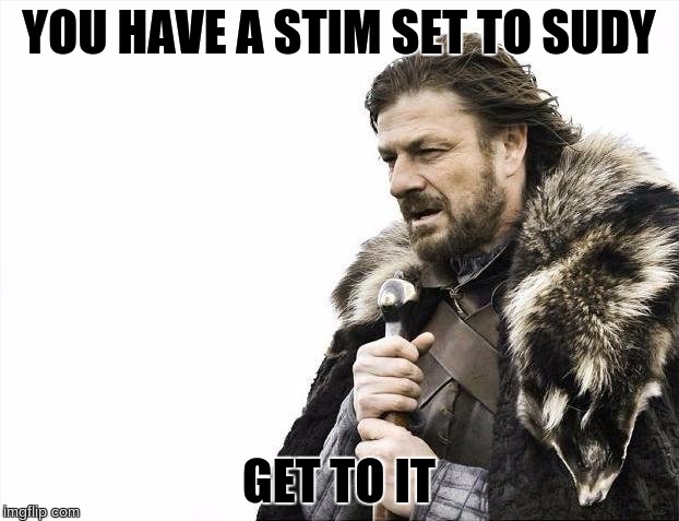 Brace Yourselves X is Coming Meme | YOU HAVE A STIM SET TO SUDY; GET TO IT | image tagged in memes,brace yourselves x is coming | made w/ Imgflip meme maker