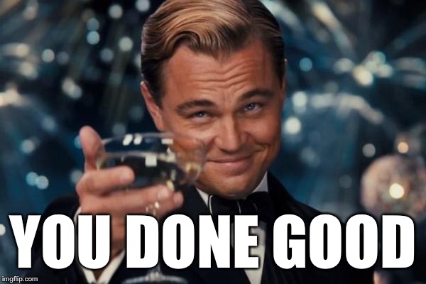 Leonardo Dicaprio Cheers Meme | YOU DONE GOOD | image tagged in memes,leonardo dicaprio cheers | made w/ Imgflip meme maker