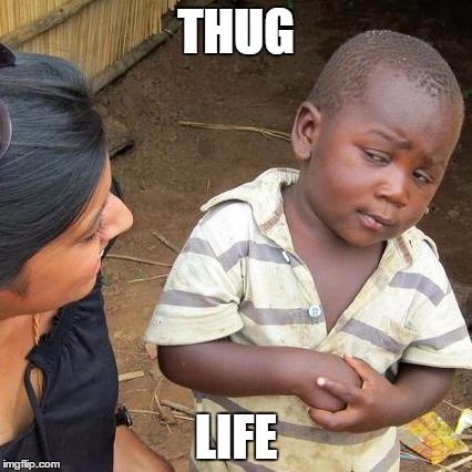 Third World Skeptical Kid Meme | THUG; LIFE | image tagged in memes,third world skeptical kid | made w/ Imgflip meme maker