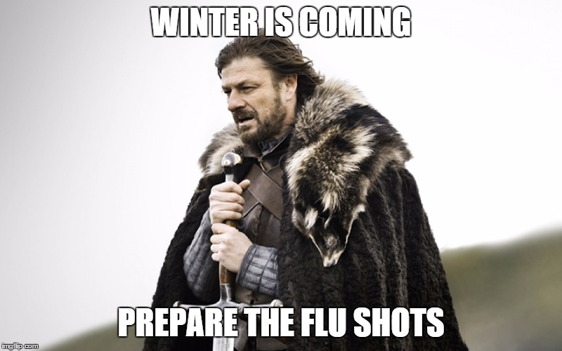 WINTER IS COMING; PREPARE THE FLU SHOTS | image tagged in winter is coming | made w/ Imgflip meme maker