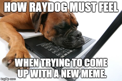 He has to please so many people! | HOW RAYDOG MUST FEEL; WHEN TRYING TO COME UP WITH A NEW MEME. | image tagged in memes | made w/ Imgflip meme maker