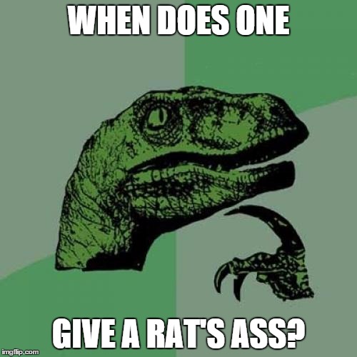 I hope this isn't a repost | WHEN DOES ONE; GIVE A RAT'S ASS? | image tagged in memes,philosoraptor | made w/ Imgflip meme maker