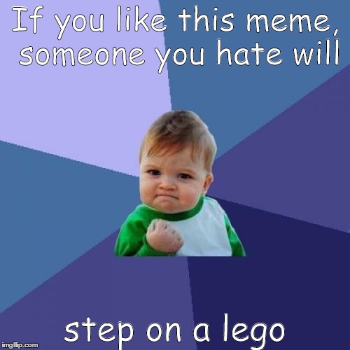 someone you hate |  If you like this meme, someone you hate will; step on a lego | image tagged in memes,success kid | made w/ Imgflip meme maker