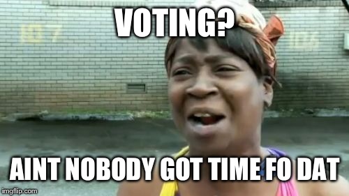 Ain't Nobody Got Time For That Meme | VOTING? AINT NOBODY GOT TIME FO DAT | image tagged in memes,aint nobody got time for that | made w/ Imgflip meme maker