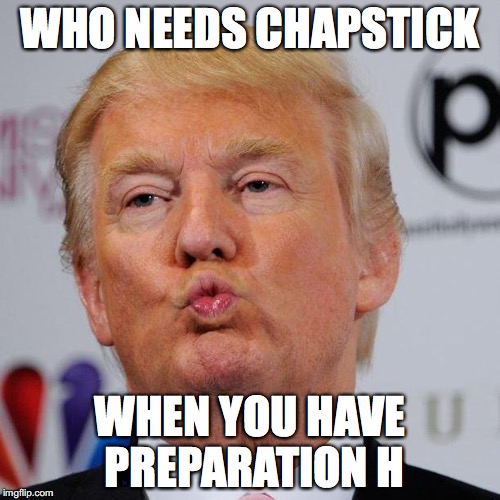 Trump can kiss my... | WHO NEEDS CHAPSTICK; WHEN YOU HAVE PREPARATION H | image tagged in donald trump,kiss,face,preparation h,chapstick | made w/ Imgflip meme maker
