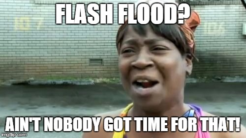 Ain't Nobody Got Time For That Meme | FLASH FLOOD? AIN'T NOBODY GOT TIME FOR THAT! | image tagged in memes,aint nobody got time for that | made w/ Imgflip meme maker