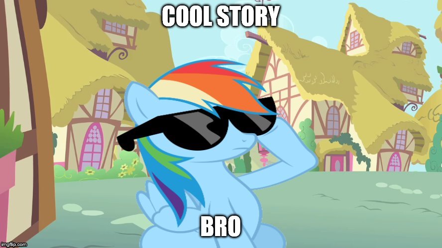 COOL STORY BRO | image tagged in rainbow dash shades | made w/ Imgflip meme maker