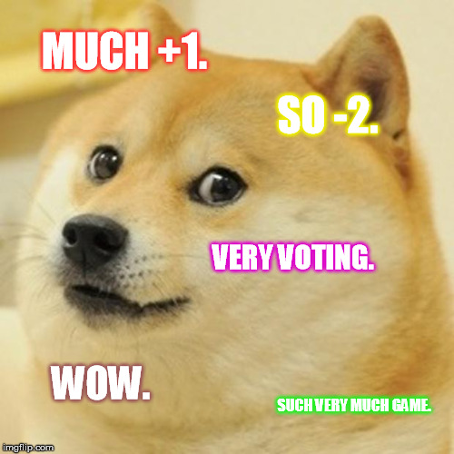 Doge Meme |  MUCH +1. SO -2. VERY VOTING. WOW. SUCH VERY MUCH GAME. | image tagged in memes,doge | made w/ Imgflip meme maker