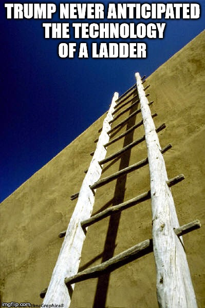 ladders of mass destruction | TRUMP NEVER ANTICIPATED THE TECHNOLOGY OF A LADDER | image tagged in wall and ladder | made w/ Imgflip meme maker