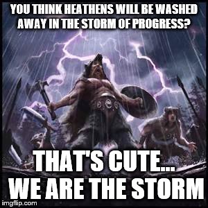 YOU THINK HEATHENS WILL BE WASHED AWAY IN THE STORM OF PROGRESS? THAT'S CUTE... WE ARE THE STORM | image tagged in bersark | made w/ Imgflip meme maker