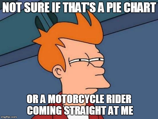 Futurama Fry Meme | NOT SURE IF THAT'S A PIE CHART OR A MOTORCYCLE RIDER COMING STRAIGHT AT ME | image tagged in memes,futurama fry | made w/ Imgflip meme maker