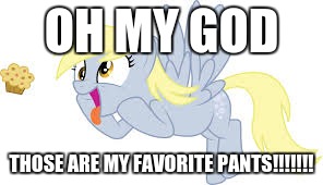 impractical ponies | OH MY GOD; THOSE ARE MY FAVORITE PANTS!!!!!!! | image tagged in derpy want muffin,impracticaljokers,pants | made w/ Imgflip meme maker