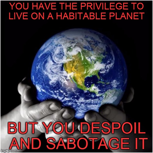 Despoil and sabotage earth | YOU HAVE THE PRIVILEGE TO LIVE ON A HABITABLE PLANET; BUT YOU DESPOIL AND SABOTAGE IT | image tagged in mother earth | made w/ Imgflip meme maker