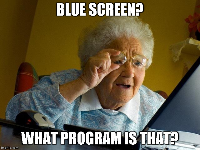 Grandma Finds The Internet | BLUE SCREEN? WHAT PROGRAM IS THAT? | image tagged in memes,grandma finds the internet | made w/ Imgflip meme maker