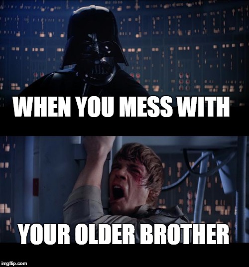 Star Wars No Meme | WHEN YOU MESS WITH; YOUR OLDER BROTHER | image tagged in memes,star wars no | made w/ Imgflip meme maker