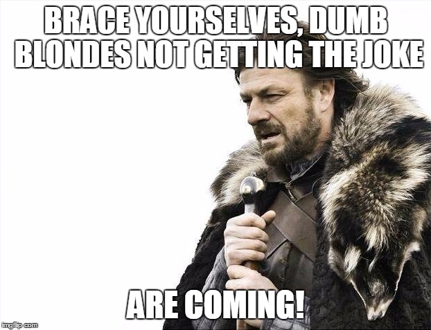 Brace Yourselves X is Coming Meme | BRACE YOURSELVES, DUMB BLONDES NOT GETTING THE JOKE ARE COMING! | image tagged in memes,brace yourselves x is coming | made w/ Imgflip meme maker