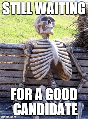 Waiting Skeleton | STILL WAITING; FOR A GOOD CANDIDATE | image tagged in memes,waiting skeleton | made w/ Imgflip meme maker