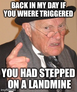 Back In My Day Meme | BACK IN MY DAY IF YOU WHERE TRIGGERED; YOU HAD STEPPED ON A LANDMINE | image tagged in memes,back in my day | made w/ Imgflip meme maker