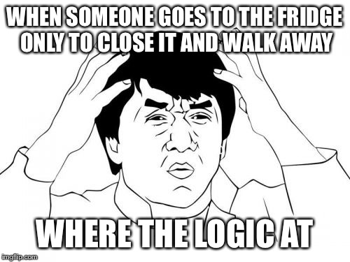 Jackie Chan WTF Meme | WHEN SOMEONE GOES TO THE FRIDGE ONLY TO CLOSE IT AND WALK AWAY; WHERE THE LOGIC AT | image tagged in memes,jackie chan wtf | made w/ Imgflip meme maker