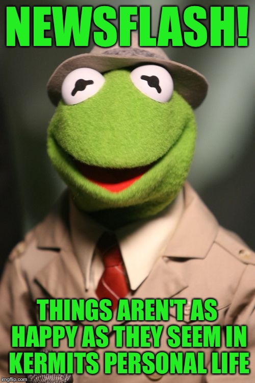 Kermit Reporter | NEWSFLASH! THINGS AREN'T AS HAPPY AS THEY SEEM IN KERMITS PERSONAL LIFE | image tagged in kermit reporter | made w/ Imgflip meme maker