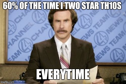 Ron Burgundy | 60% OF THE TIME I TWO STAR TH10S; EVERYTIME | image tagged in memes,ron burgundy | made w/ Imgflip meme maker